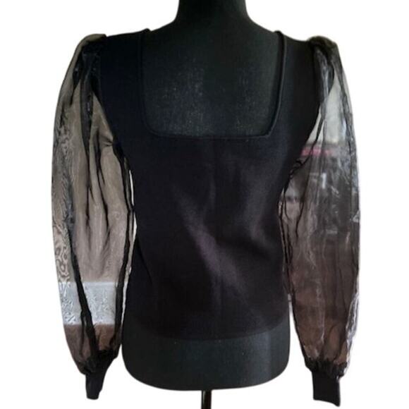 House of Harlow 1960 Black Sheer Sleeve Knit Top | Whimsigoth| Size Medium - Picture 3 of 6